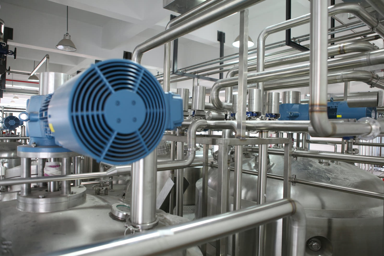 Stainless pumps and process pipework in a treatment hall